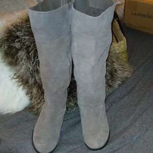 Torrid Women's EXTRA WIDE CALF Heeled Boots in Gray Suede - Size 10W